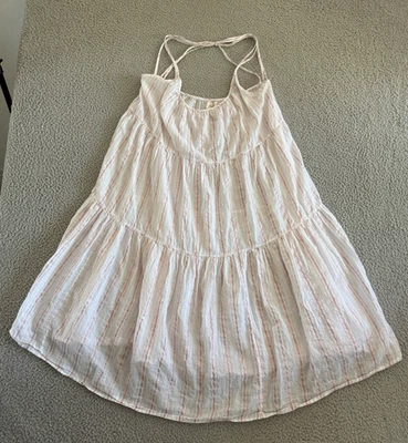 9seeds платье женщин средний большой белый розовый в полоску ярусный Flowy сарафан пляж - Изображение 1 из 4