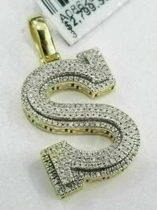 Colgante inicial letra S 3,00 quilates redondo diamante creado en laboratorio acabado oro amarillo 14K - Imagen 1 de 4