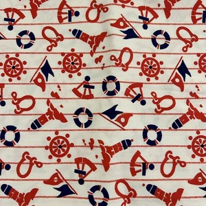 Vintage Duck Fabric Nautical 44in 7/8 yd Lighthouse Pennants Red Blue White - Picture 1 of 6