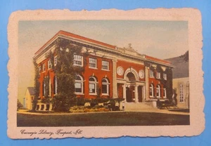 c1913 Carnegie Library Freeport Illinois IL Antique Postcard ~Fancy Deckled Edge - Picture 1 of 2
