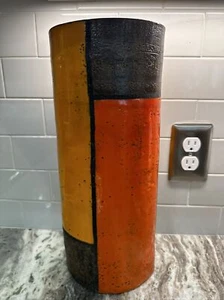 Aldo Londi Bitossi Vase, 1960’s Ceramic Mondrian, Y/Or/Br Glaze, Signed, PO-VG++ - Picture 1 of 13