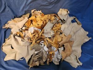 Leather Scraps Lot 3+ Pounds Leather Remnants Gold, White Buckskin
