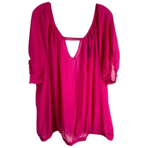 Torrid Plus Size 3X Top Hot Pink Woven Open Back Semi Sheer Elastic NWT 571 - Picture 1 of 10