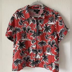 Tahari Womens 100% Linen Tropical Short Sleeve Button Up Shirt Sz XL Coastal NWT - Picture 1 of 6
