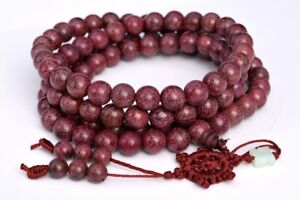 10MM 108 Pcs Purple Sandalwood Mala Beads Natural Wood Purple Round Beads 43"