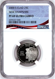 2000-S Proof State Quarter, New Hampshire, PF69 Ultra Cameo, Patriotic Label - Picture 1 of 4