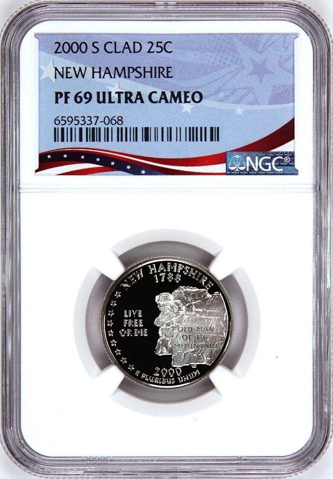 2000-S Proof State Quarter, New Hampshire,  PF69 Ultra Cameo, Patriotic Label - Image 1 of 4