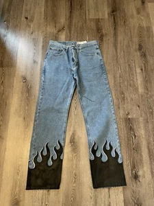 Jeans relajados Wrangler vintage talla 30x30 pintados en llamas negras - Imagen 1 de 4