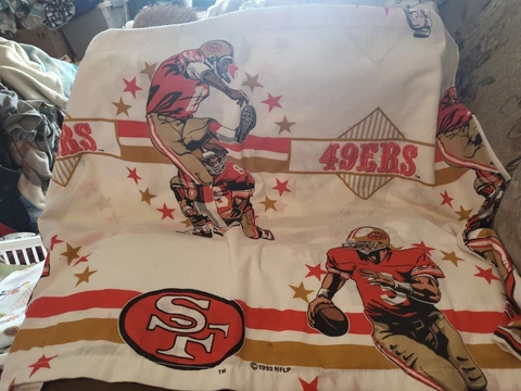 Vtg 1992 San Francisco 49ers Twin Flat Sheet ONLY Fabric Bedding Football Print Cover