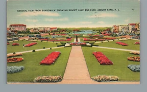 Vintage c1941 Postcard View From Boardwalk Sunset Lake & Park Asbury Park NJ - Picture 1 of 2