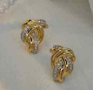 2CT Round Cut Real Moissanite Women Antique Stud Earrings 14K Yellow Gold Plated