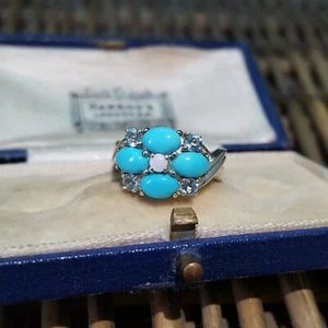 925 Sterling Silver Ring, Arizona Turquoise And Aquamarine Ring, Size K US 5.25 - Picture 1 of 9