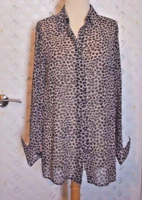 BLUSA YANSI FUGEL Negra y Beige con botones delanteros de gasa con puños franceses s/xs Nueva Foto 1 de 4