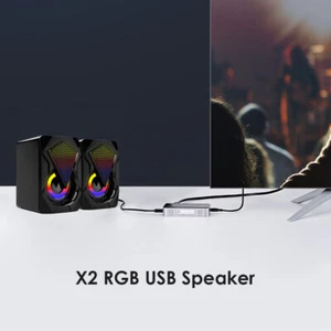 X2 USB Powered Computer Speakers 3Wx2 Multimedia Bass Speakers with RGB Light UK - Bild 1 von 5