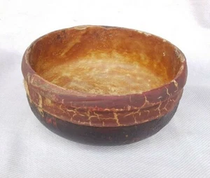 Vintage Old Antique Hand Made Jain Saint Used Lacquer Painted Wooden Eating Bowl - Picture 1 of 9