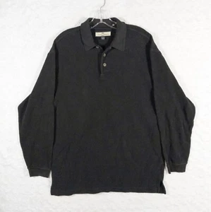 Tommy Bahama Shirt Mens Medium Black Polo Silk Cotton Blend Long Sleeve Loose - Picture 1 of 8
