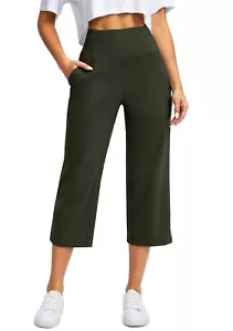 Women's Wide Leg Capri Pants with Pockets Tummy Control High Waist Yoga Dress... - Picture 1 of 7