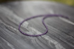 Beautiful Amethyst 2MM Faceted Round Purple Gemstone Beaded Women Necklace 24" - Picture 1 of 8