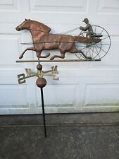 VTG ANTIQUE COPPER SULKY JOCKEY HORSE CARRIAGE BUGGY WEATHER VANE + DIRECTIONALS