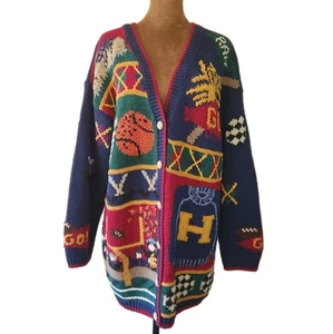 Vintage Sport Cardigan Size XL Teacher College Academia Sweater School - Picture 1 of 8
