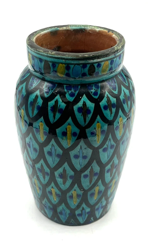 Vintage Moroccan Blue Safi Art Pottery Vase (FP113A) - Image 1 of 4