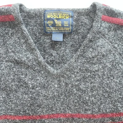 Suéter Woolrich Vintage Hombre Grande Gris 100% Lana Tweed Tejido Rayas Cuello en V L Foto 1 de 4