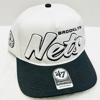 '47 Brand Brooklyn Nets Drop Shadow A-Frame Hitch Hat Cap Adjustable White NBA - Image 1 of 4