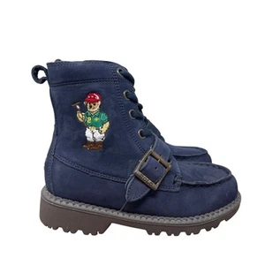 Polo Ralph Lauren Boots Boys 11 Navy Suede Leather Bear Ranger Hi II Rugged - Picture 1 of 13