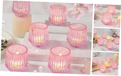 Juego de 6 candelabros votivos de vidrio grande, candelabros acanalados para rosa Foto 1 de 4