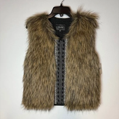 NWT Miss Me Faux Fur Vest Beaded Trim Southwest Boho Western Festival Large - Image 1 of 4
