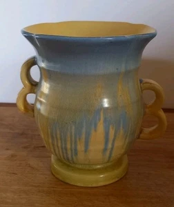 Vintage Art Deco Crown Devon Offset Handle Vase in blue and yellow - Picture 1 of 6