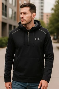 Sudadera Under Armour Para Hombre Mediana Negra 1/4 Cremallera Sudadera con Capucha Cold Gear Athleisure - Imagen 1 de 8