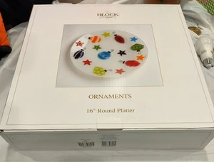 Vintage 2005 BLOCK CRYSTAL 16" PLATTER "Ornaments" Round Fused Art Glass NIB - Picture 1 of 10