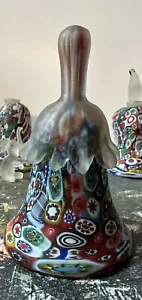Original Vintage MURANO Italy Millefiori Burgundy Frosted Glass Bell 4 1/2" - Picture 1 of 3