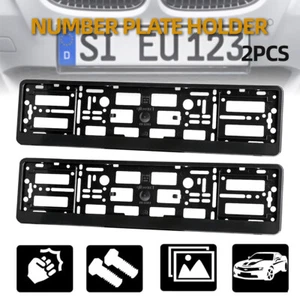 2X CHROME BLACK European Euro License Number Plate Holder Frame Car US STOCK HOT - Picture 1 of 14