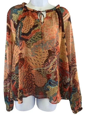 Blusa para mujer Joie M transparente forrada metálica corbata frontal agujero de llave manga larga Foto 1 de 4