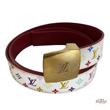 Authentic Louis Vuitton White Monogram Multicolor LV Cut Reversible Belt 85/34