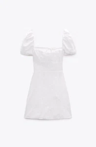 NWT ZARA Off The Shoulder Puffy Short Sleeve Mini Cotton Dress Floral Sz M - Picture 1 of 6