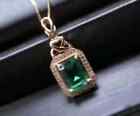 2.10Ct Emerald Lab-Created Green Emerald Halo Pendant 14K Rose Gold Plated
