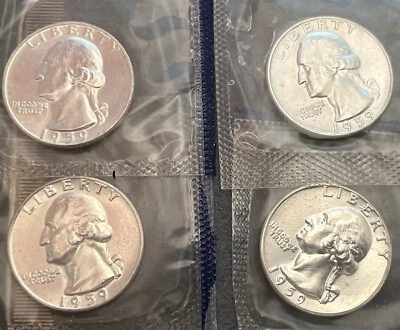 4 x Type B Reverse BU 1959 Washington Silver Quarter Mint Sealed Error/ Variety - Image 1 of 4