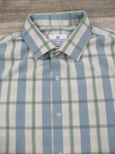 Mizzen + Main Shirt Mens Large Blue Cream Check Trim Fit Performance Stretch - Picture 1 of 9