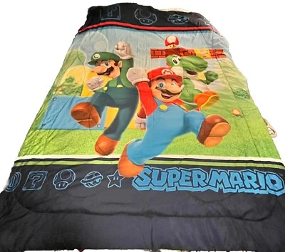 Super Mario Bros Twin Comforter Blanket Reversible Vtg Nintendo Gamer Luigi - Image 1 of 4