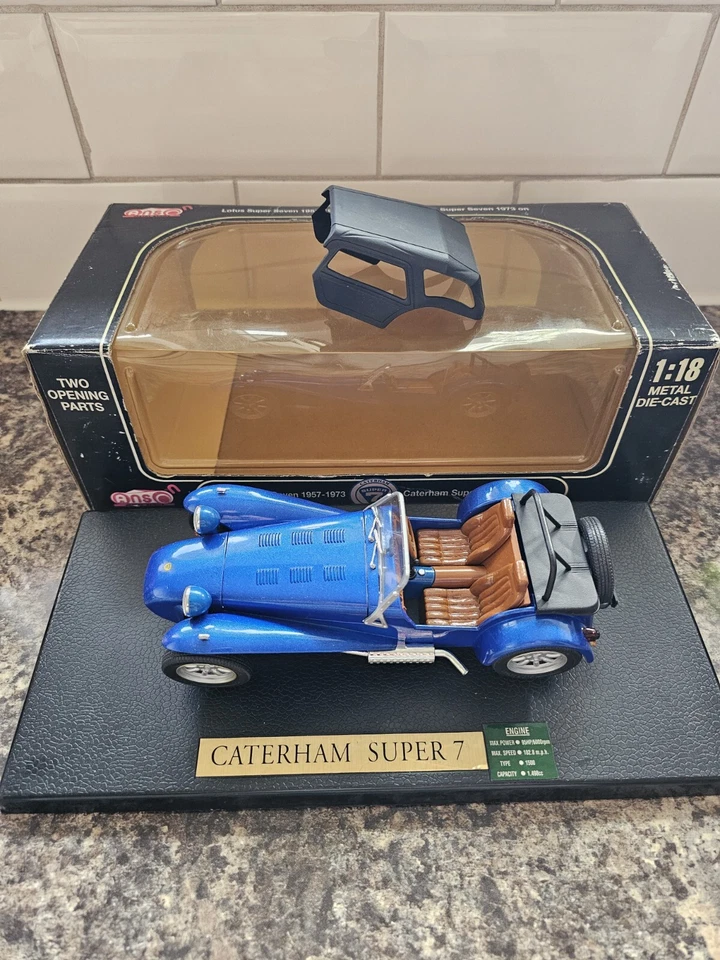Coche modelo fundido a presión Caterham Super 7 1:18 Anson azul clásico Lotus Seven 1973 raro Foto 1 de 1
