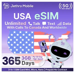 Jethro Mobile - eSIM EE. UU., Activación rápida, 3 GB de datos de alta velocidad, conversación ilimitada - Imagen 1 de 6