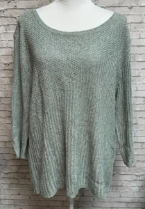 New York & Company Size XL Side Zipper Accent 3/4 Sleeve Light Blue Gray Sweater - Picture 1 of 12