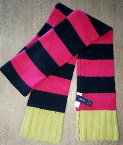 GAP KIDS girls WOOL BLEND WINTER SCARF bold dark pink blue green stripe ONE SIZE - Picture 1 of 1