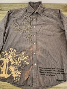 Camisa ROAR Phoenix bordada envejecida para hombre grande gris manga larga - Imagen 1 de 10
