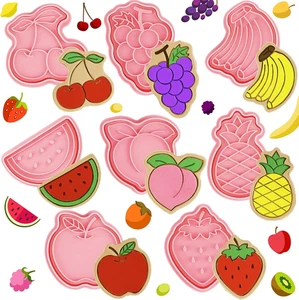 8 Pcs Fruit Cookie Cutters with Plunger Stamps Set 3D Grape Banana Strawberry Pi - Picture 1 of 12