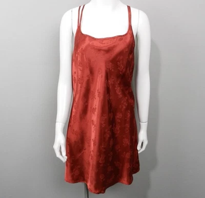 Vintage 90s Victoria’s Secret Mini Slip Dress Chemise Size S Red Floral Satin - Image 1 of 4