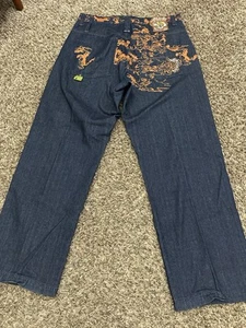Vintage Y2K Akdemks Jeans Blue Baggy Hip Hop Skater Embroidered Size 38x32 - Picture 1 of 7